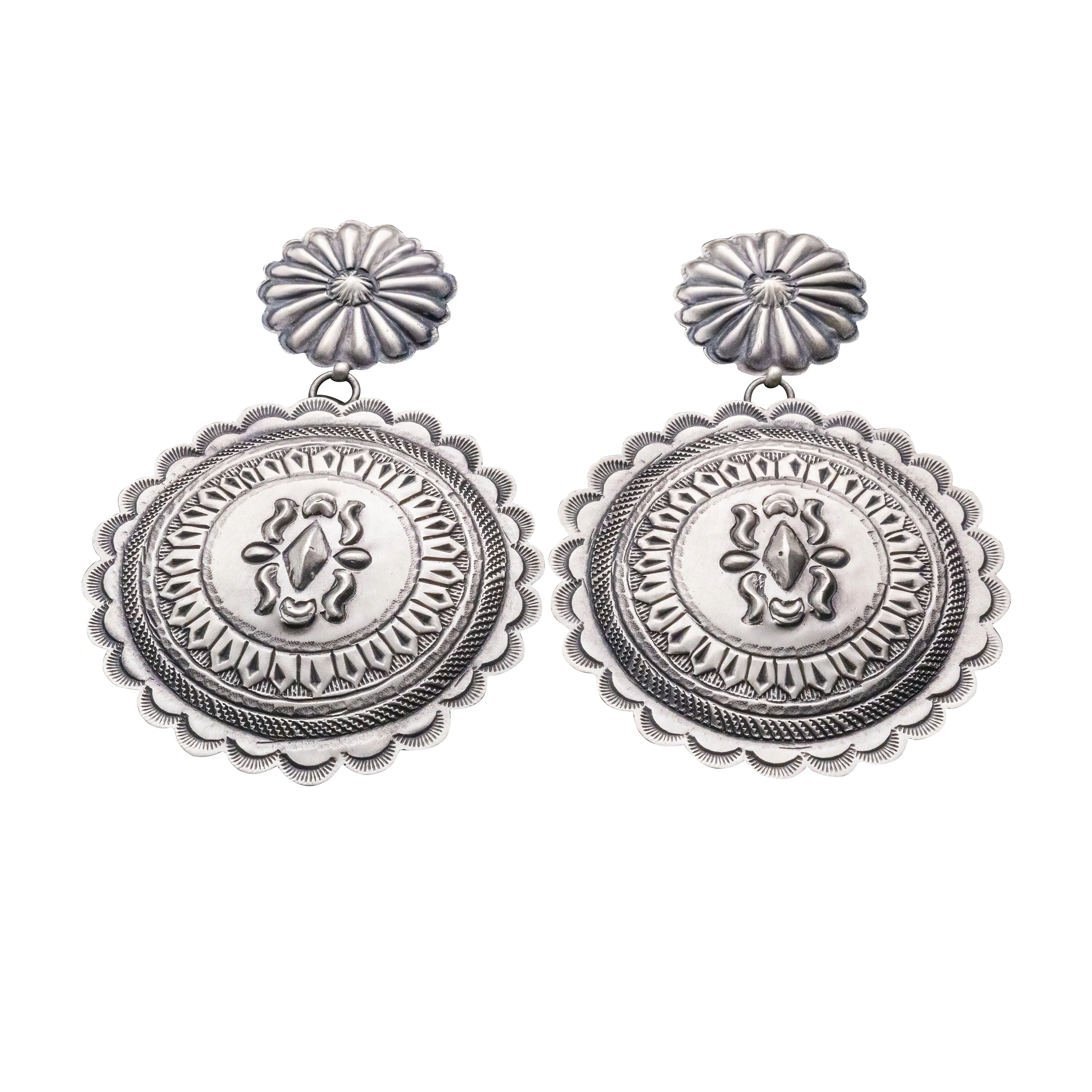 Sterling Silver Hand-stamped Concho Earrings | Eugene Charley