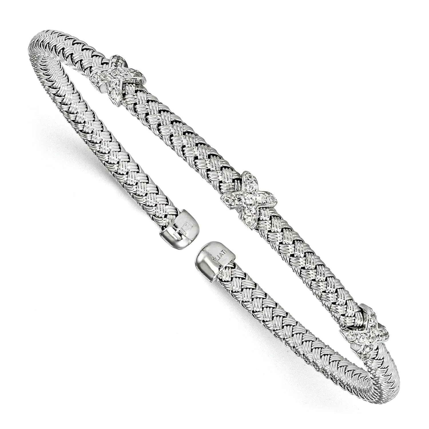 Sterling Silver Rhodium-plated C.Z Woven Cuff