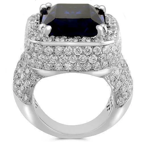 Sterling Silver Rhodium Plated Semi-Precious Crystal Mens Sapphire Ring