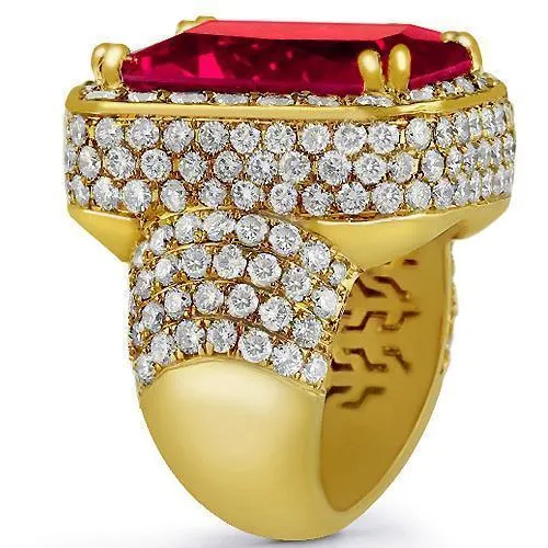 Sterling Silver Yellow Gold Plated Semi-Precious Crystal Mens Ruby Ring