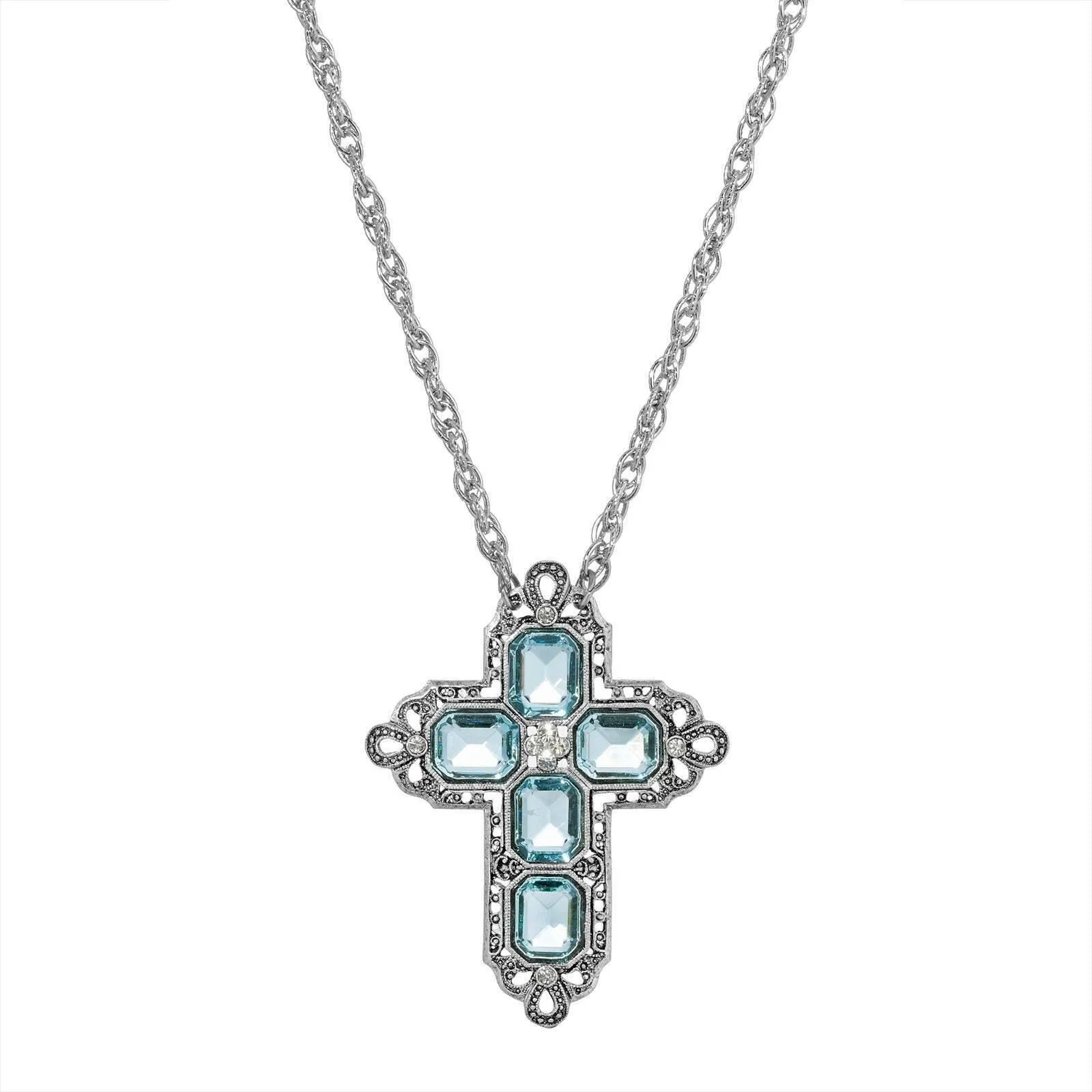 Symbols Of Faith Regal Filigree Crystal Cross Pendant Necklace 20"