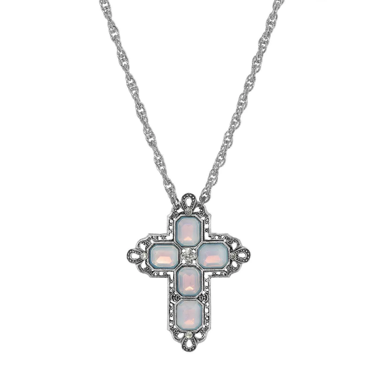 Symbols Of Faith Regal Filigree Crystal Cross Pendant Necklace 20"