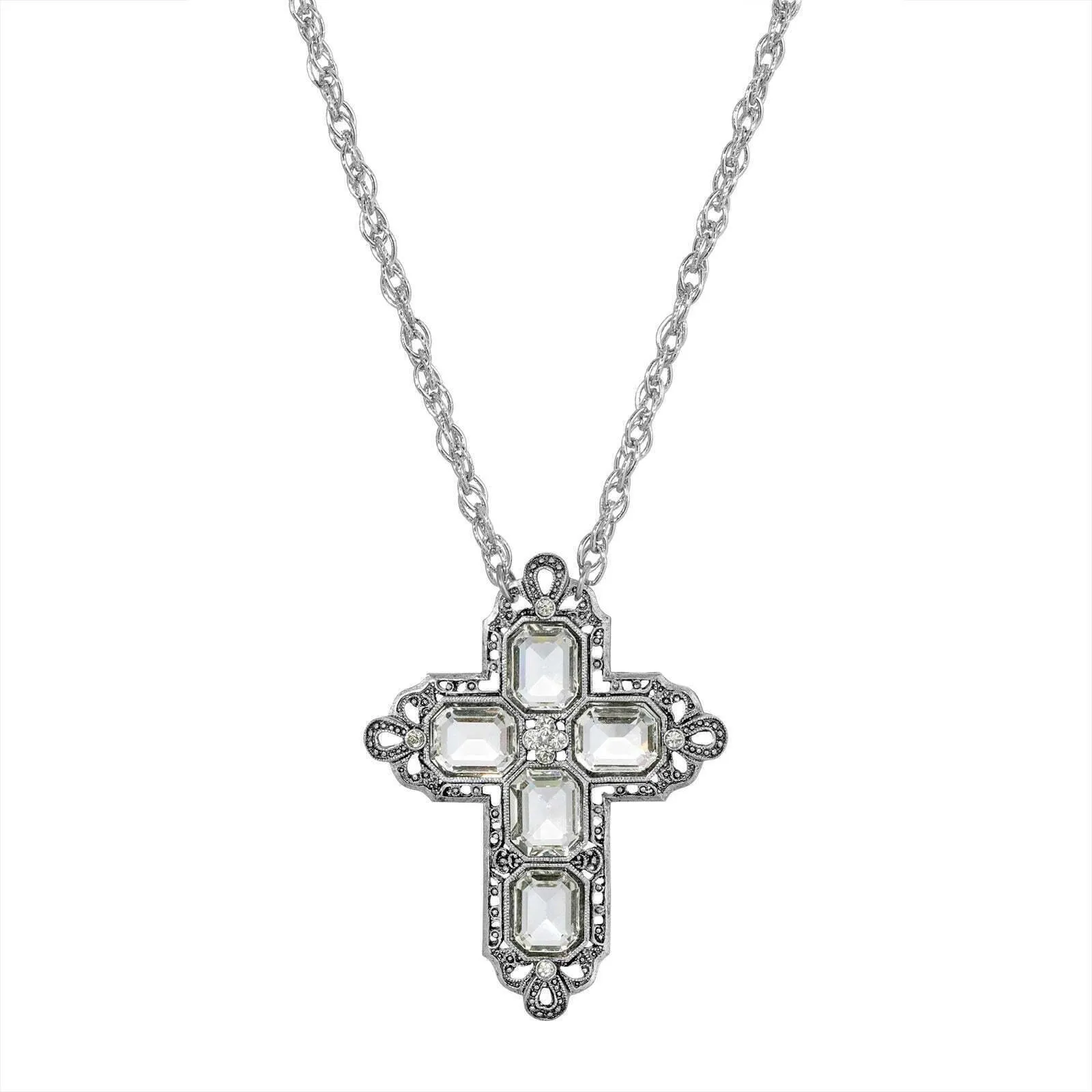 Symbols Of Faith Regal Filigree Crystal Cross Pendant Necklace 20"