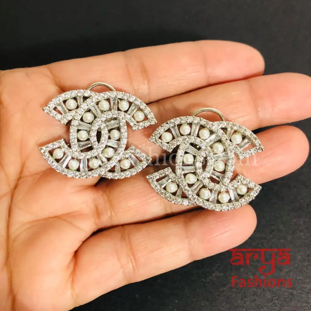 Tanisha CZ Studs with Silver stones in Rose Gold/ Silver/ Gold