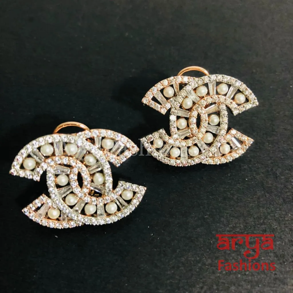 Tanisha CZ Studs with Silver stones in Rose Gold/ Silver/ Gold