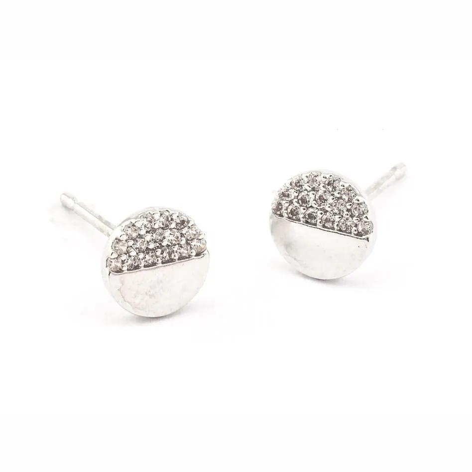 The Circle Studs with Pave CZ Accents in Silver