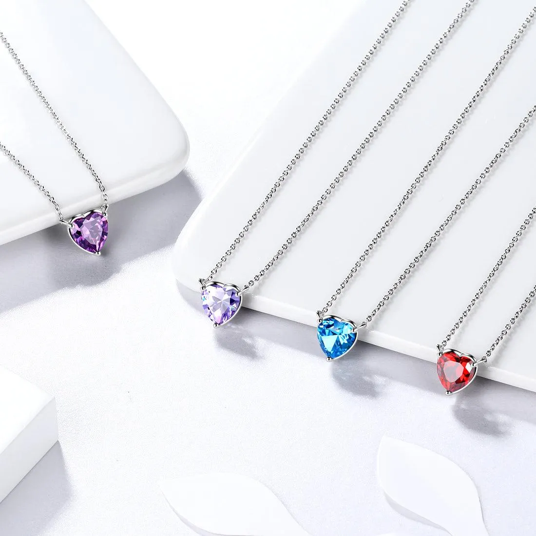 Tokyo Mart Birthstone Pendant Hearts Necklaces Birthstone Women Girls Jewelry Birthday Gift