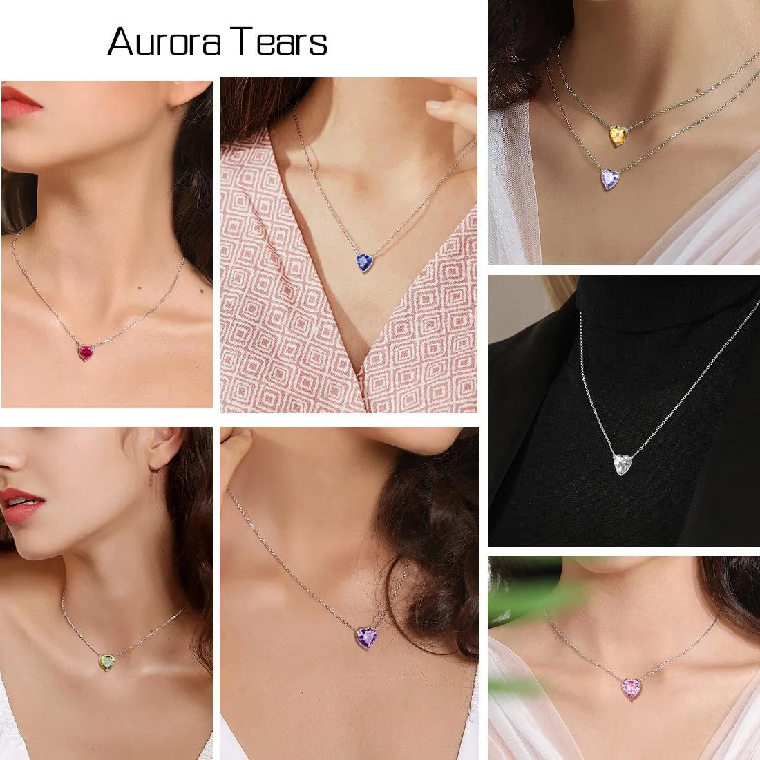 Tokyo Mart Birthstone Pendant Hearts Necklaces Birthstone Women Girls Jewelry Birthday Gift