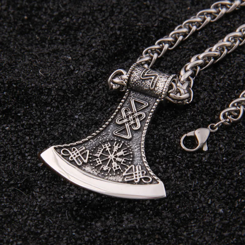 Trendy Silver Axe Pendant Design Men Necklace