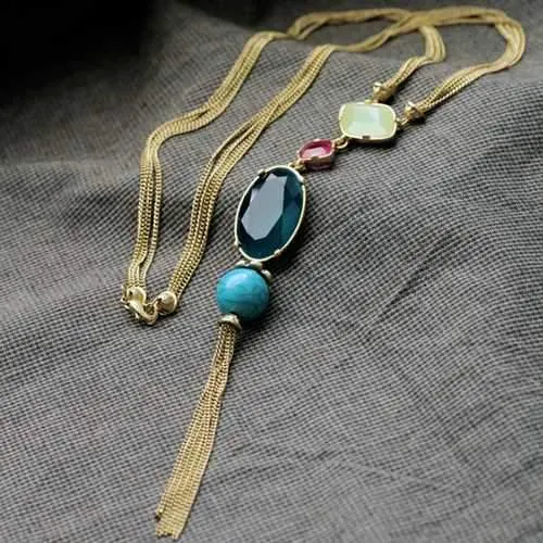 Trendy Tassel Zinc Alloy Resin Beads Long Sweater Necklace