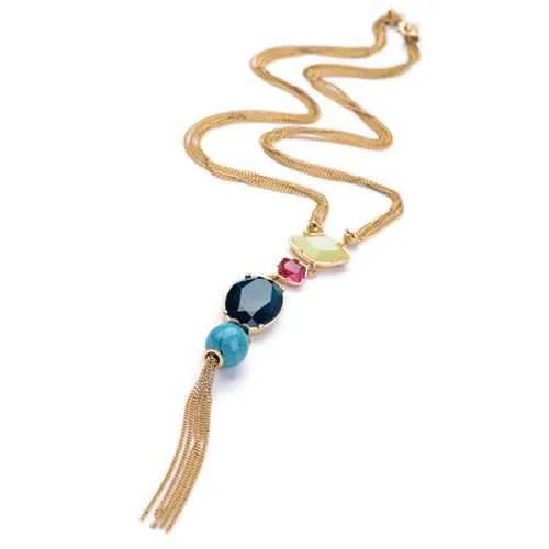 Trendy Tassel Zinc Alloy Resin Beads Long Sweater Necklace