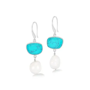 Turquoise Pebble & Pearl Drop Earrings