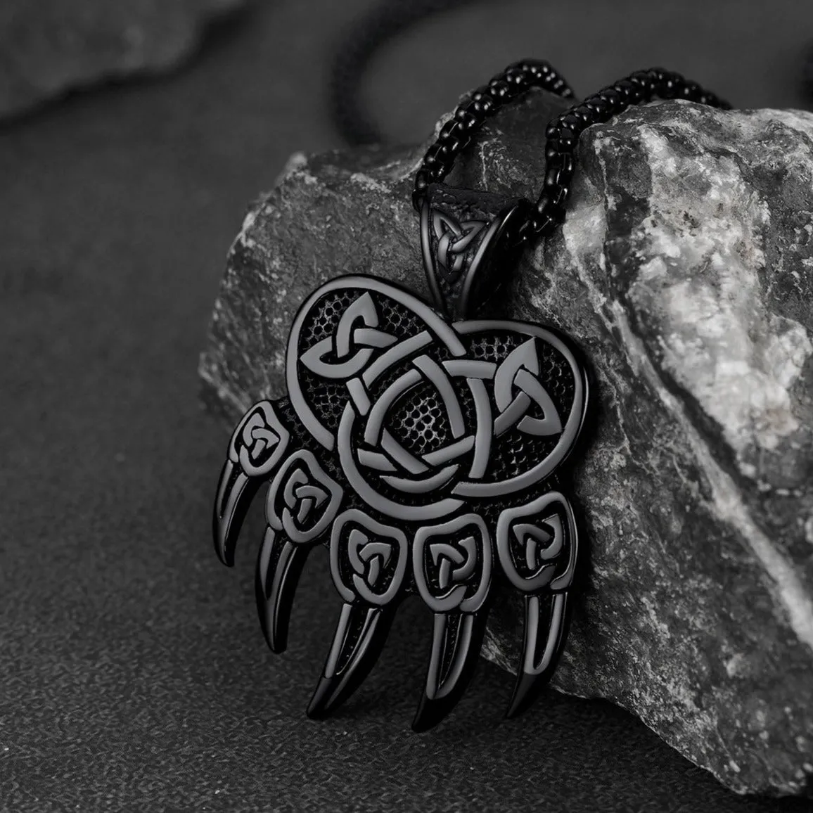 Viking Bear Paw Necklace with Celtic Knot For Men