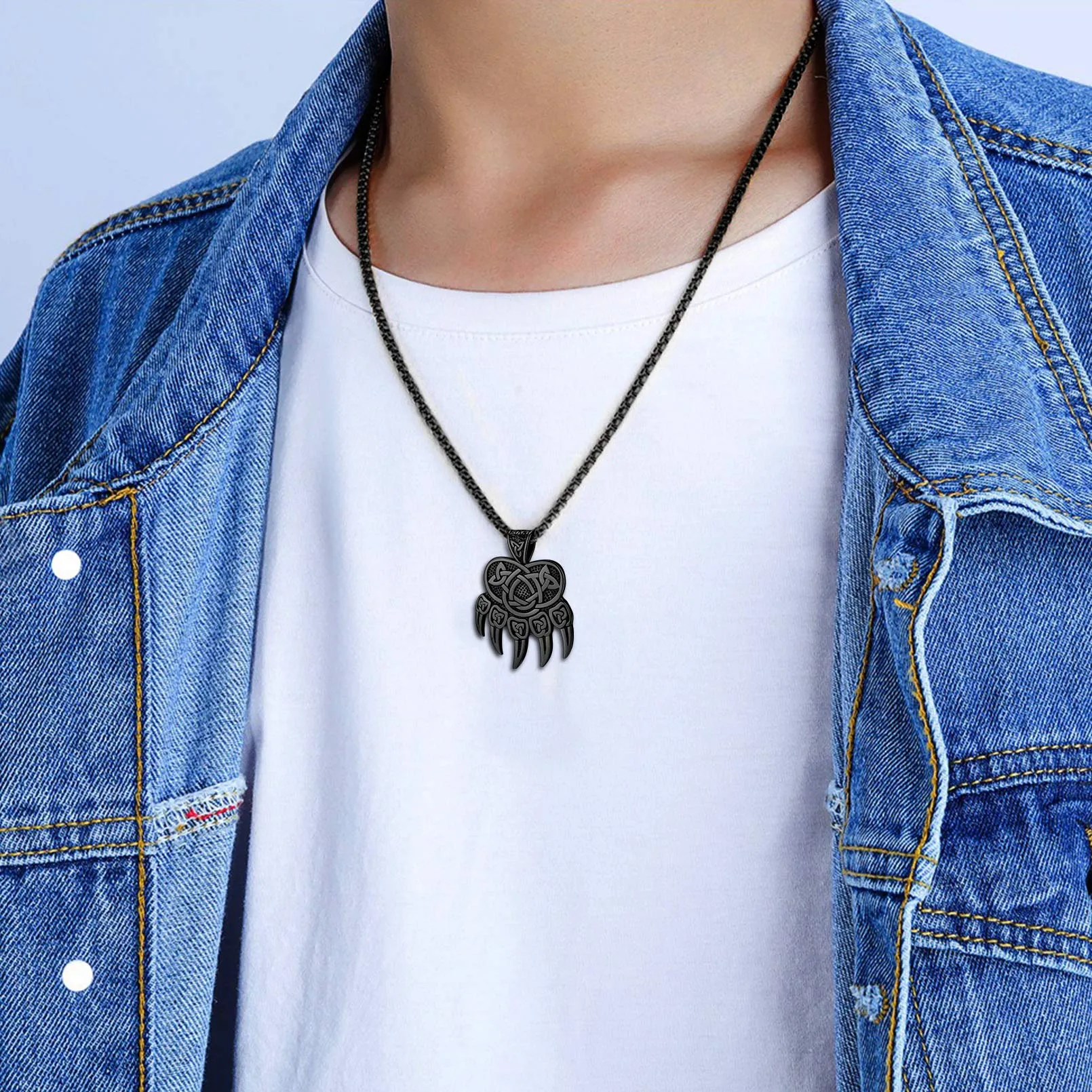 Viking Bear Paw Necklace with Celtic Knot For Men