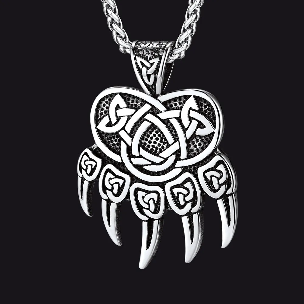 Viking Bear Paw Necklace with Celtic Knot For Men