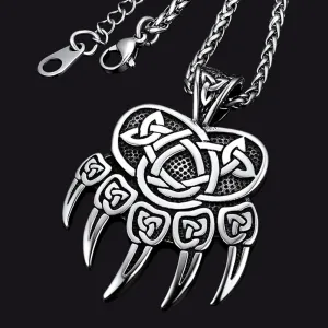 Viking Bear Paw Necklace with Celtic Knot For Men