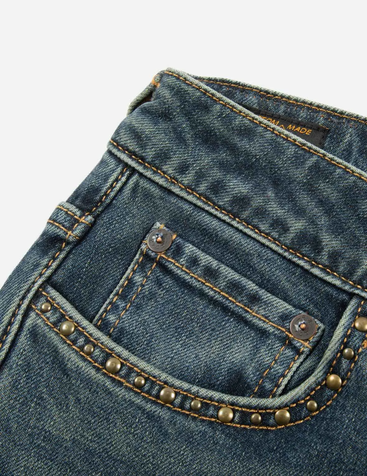 Washed Studs Embellished Logo Flare Fashion Fit Jeans