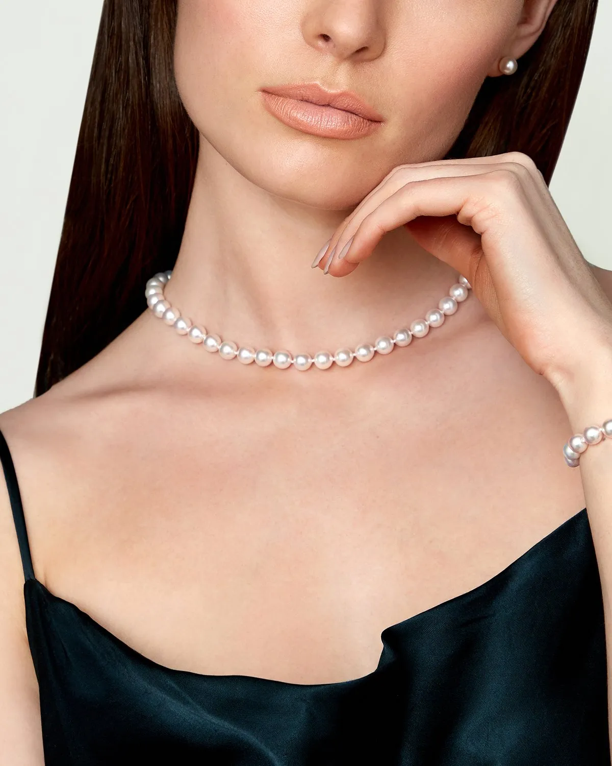 White Japanese Akoya Pearl Necklace, 8.0-8.5mm - AA  Quality