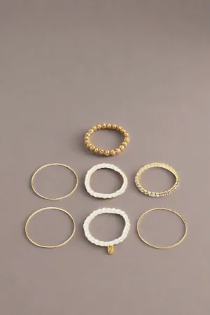 Women Gold And White Embellished Bracelets Set (8 Piece)