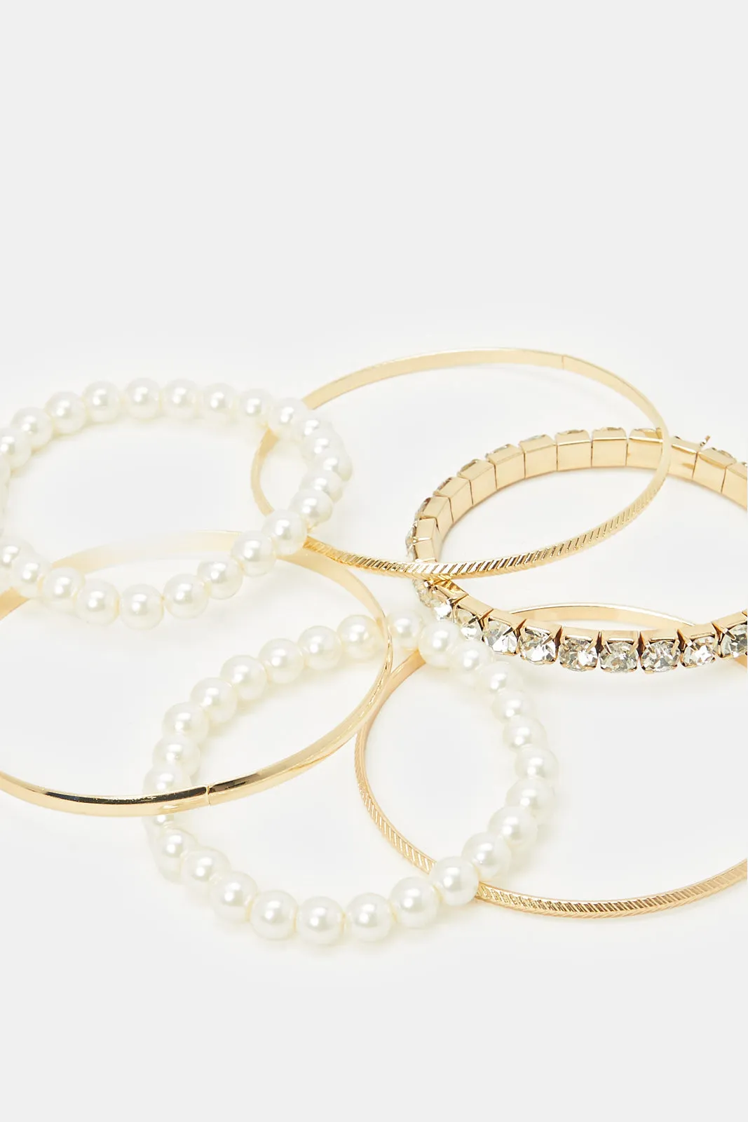 Women Gold And White Embellished Bracelets Set (8 Piece)