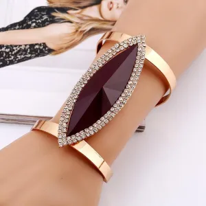 Women Maxi Wide Opening Smooth Metal Resin Mosaic Crystal Bracelet