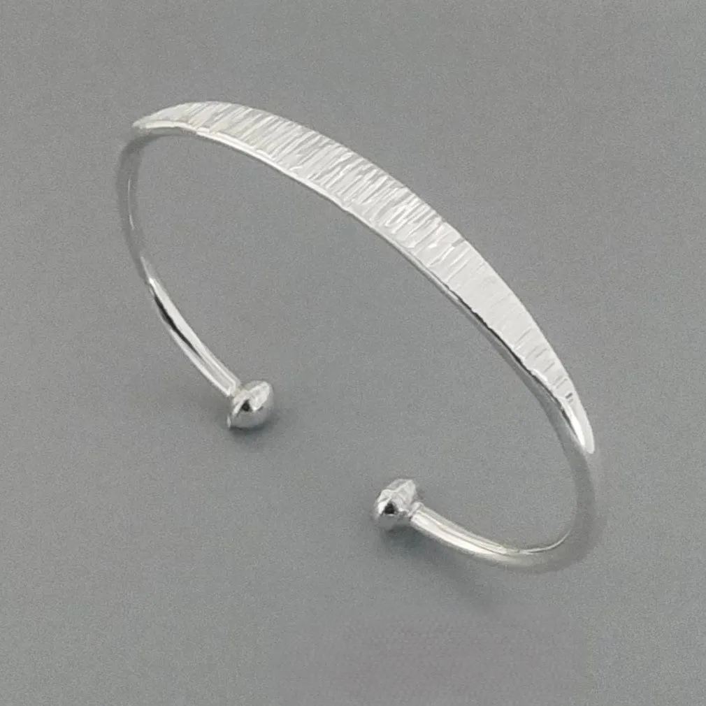 Women's Crushed Hammered 925 Sterling Silver Bangle | Unique Statement Torque Bracelet – Gift for Her