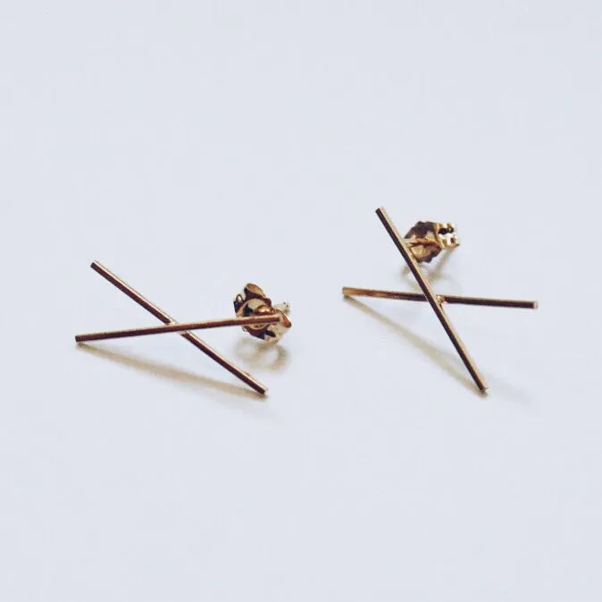 X Stud Earrings - Solid 14kt