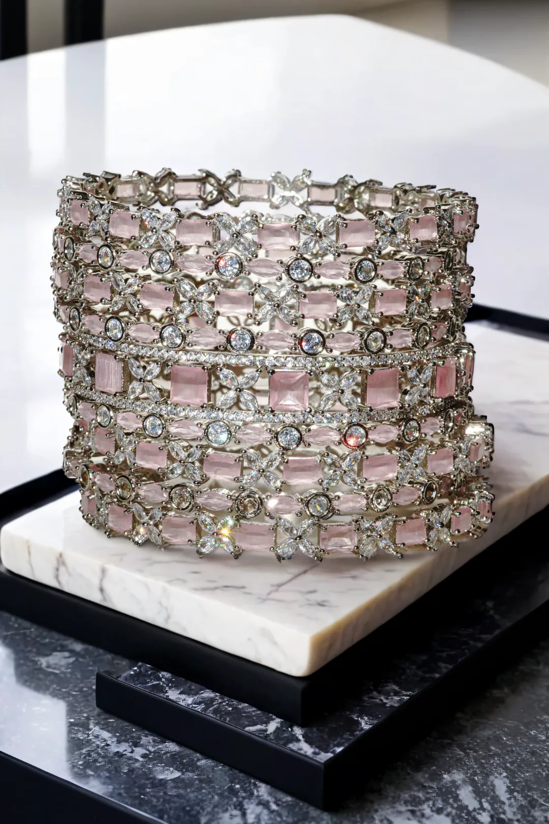 Zahira Rhodium-Plated Bangle Set (9 PC)